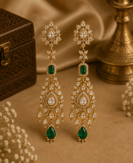 Emerald Chandbali Earrings