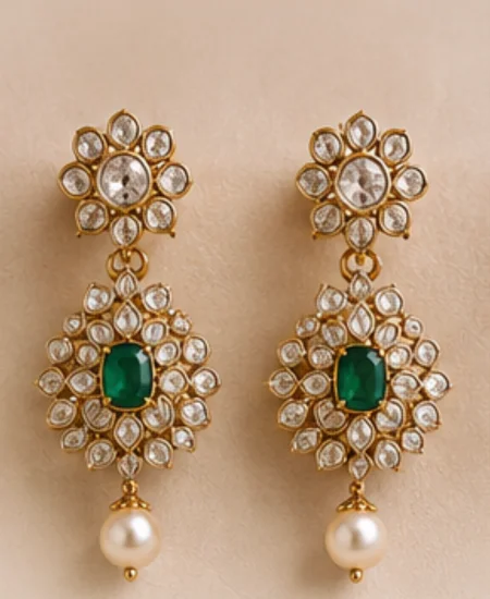 Emerald Pearl Drop Earrings