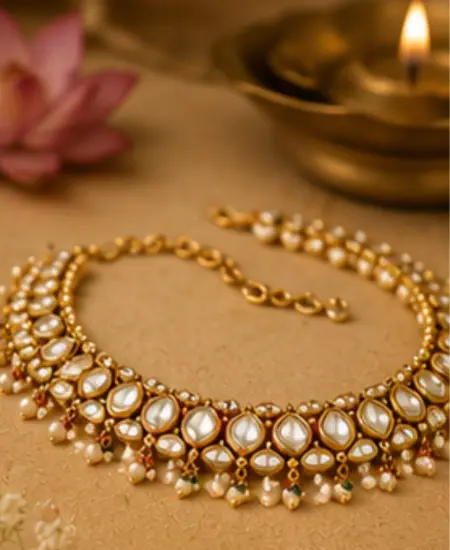 Pearl Blossom Polki Anklet